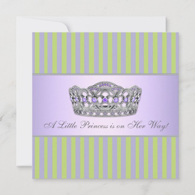 Convite Chá de Bebê Menina Tiara Verde Roxo Princesa (Frente)