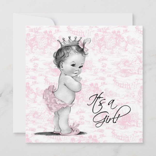 Convite Chá de Bebê Menina Toile Rosa (Frente)