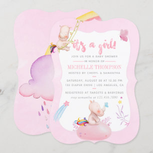 Convite Chá de Bebê Menina Unicórnio Rinoceronte Aquarela