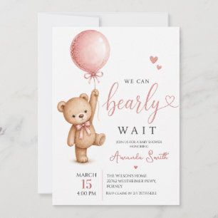 Convite Chá de Bebê Menina Urso Rosa Aguarela Mal Posso Es
