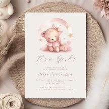 Chá de Bebê Menina Urso Teddy em Aquarela Rosa