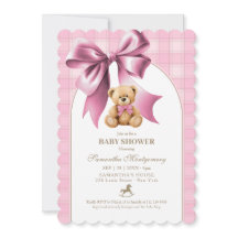 Chá de Bebê Menina Urso Teddy Preppy Xadrez Rosa