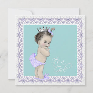 Convite Chá de Bebê Menina Vintage em Lavanda e Azul Turqu