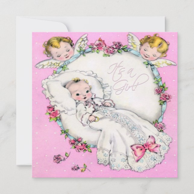 Convite Chá de Bebê Menina Vintage Rosa (Frente)