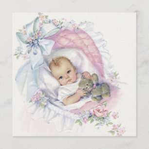 Convite Chá de Bebê Menina Vintage Rosa Pastel