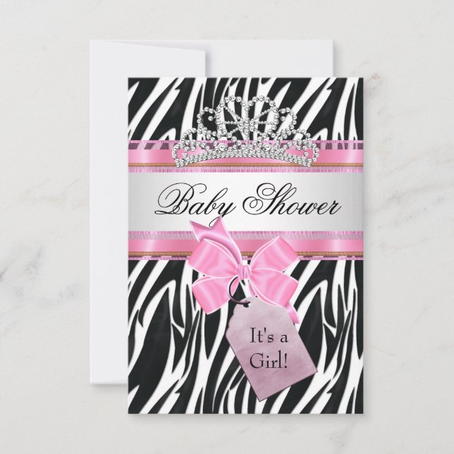 Convite Chá de Bebê Menina Zebra Rosa Princesa (Frente)