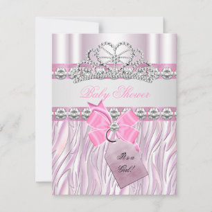 Convite Chá de Bebê Menina Zebra Rosa Princesa Tiara Diama