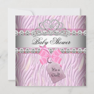 Convite Chá de Bebê Menina Zebra Rosa Princesa Tiara Diama