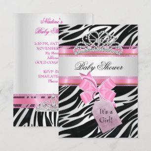 Convite Chá de Bebê Menina Zebra Rosa Tiara Princesa