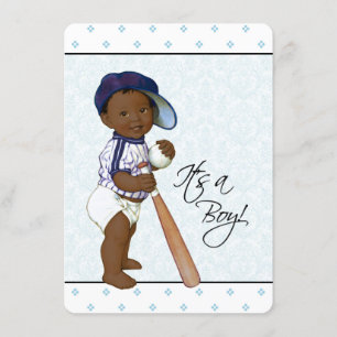 Convite Chá de Bebê Menino Afro-Americano em Azul Damask