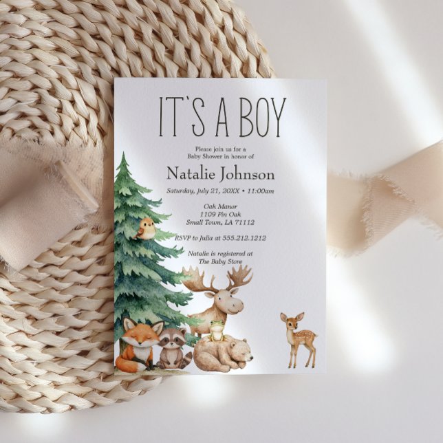 Convite Chá de Bebê Menino Animais Boho Floresta (Criador carregado)
