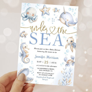 Convite Chá de Bebê Menino Animais Marinhos Sob O Mar