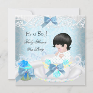 Convite Chá de Bebê Menino Azul Bebê Xícara Cupcake