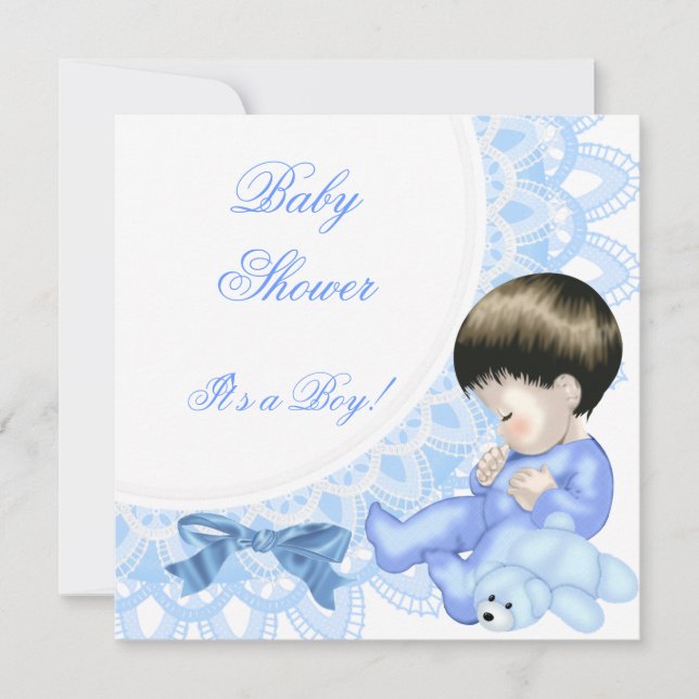 Convite Chá de Bebê Menino Azul e Branco Fofo (Frente)