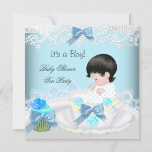 Convite Chá de Bebê Menino Azul Xícara Cupcake 2