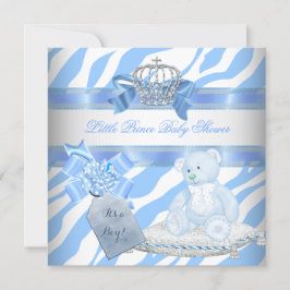 Convite Chá de Bebê Menino Azul Zebra Príncipe Coroa Urso