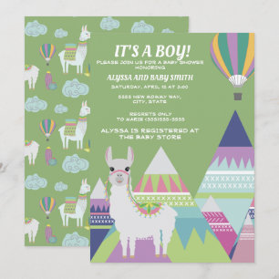 Convite Chá de Bebê Menino Balão Alpaca Verde