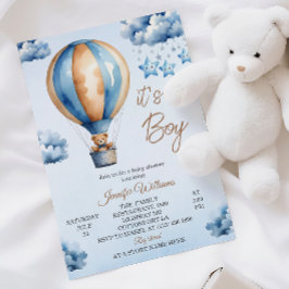 Convite Chá de Bebê Menino Balão de Ar Azul Caprichoso