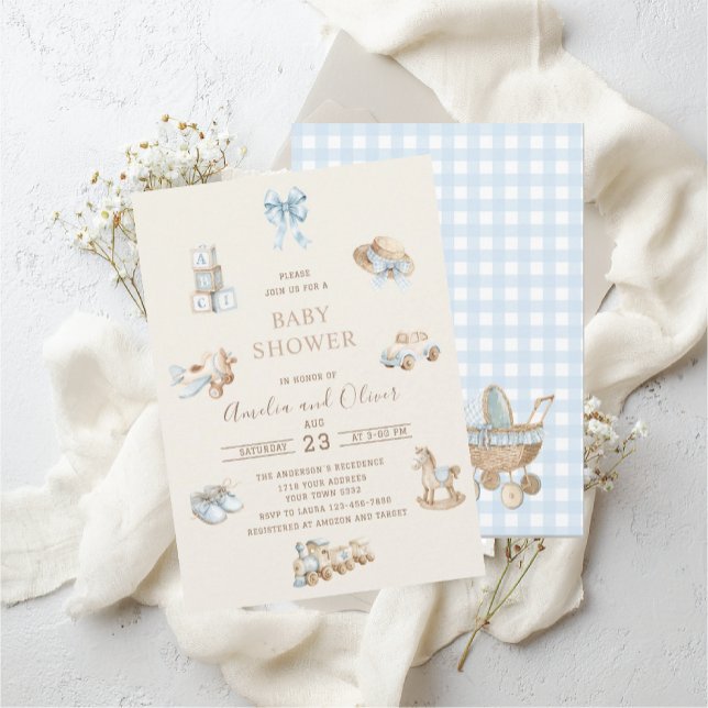 Convite Chá de bebê menino Berçário Boho Aquarela (Criador carregado)
