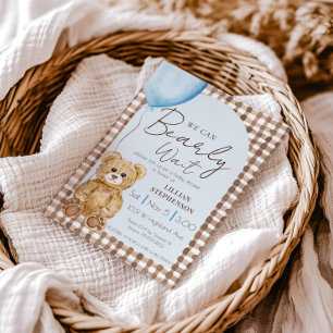 Convite Chá de Bebê Menino Blue We Can Bearly Wait