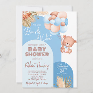 Convite Chá de Bebê Menino Boho Arco Urso Quase Esperando