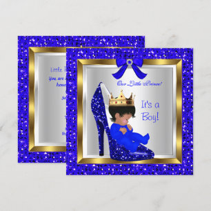 Convite Chá de Bebê Menino Bonito Príncipe Azul Real Sapat