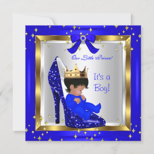 Convite Chá de Bebê Menino Bonito Príncipe Azul Real Sapat