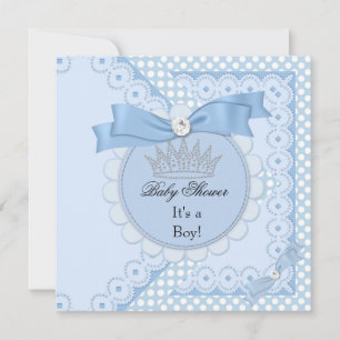 Convite Chá de Bebê Menino Branco Azul Príncipe Coroa