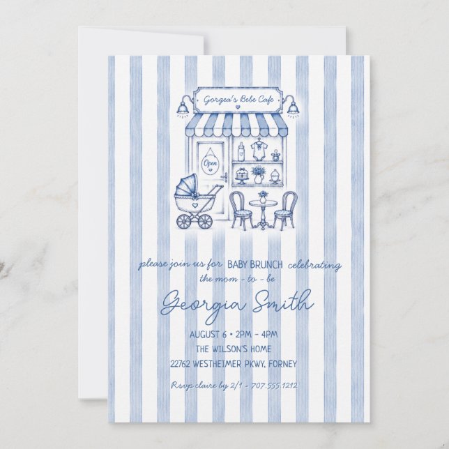 Convite Chá de Bebê Menino Café Azul Bistrô de Paris (Frente)