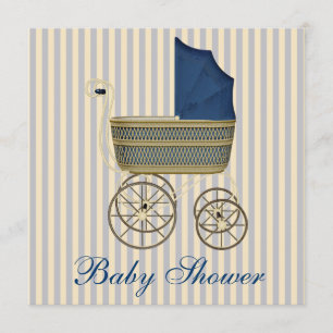 Convite Chá de Bebê Menino Carruagem Azul Vintage
