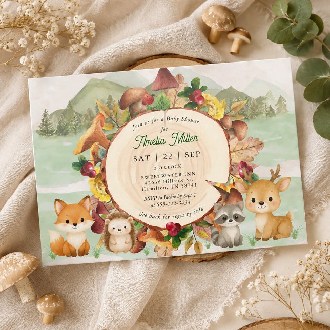 Convite Chá de Bebê Menino com Animais da Floresta (Woodland Forest Animals Baby Boy Shower Invitation)