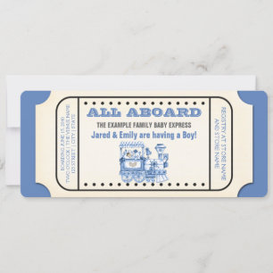 Convite Chá de Bebê Menino com Bilhete de Trem Antigo