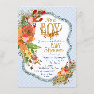 Convite Chá de Bebê Menino com Galhada de Veado