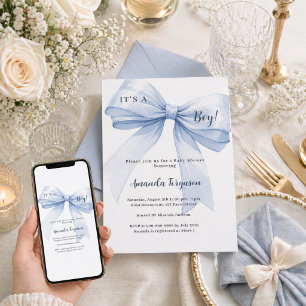 Convite Chá de Bebê menino com laço azul