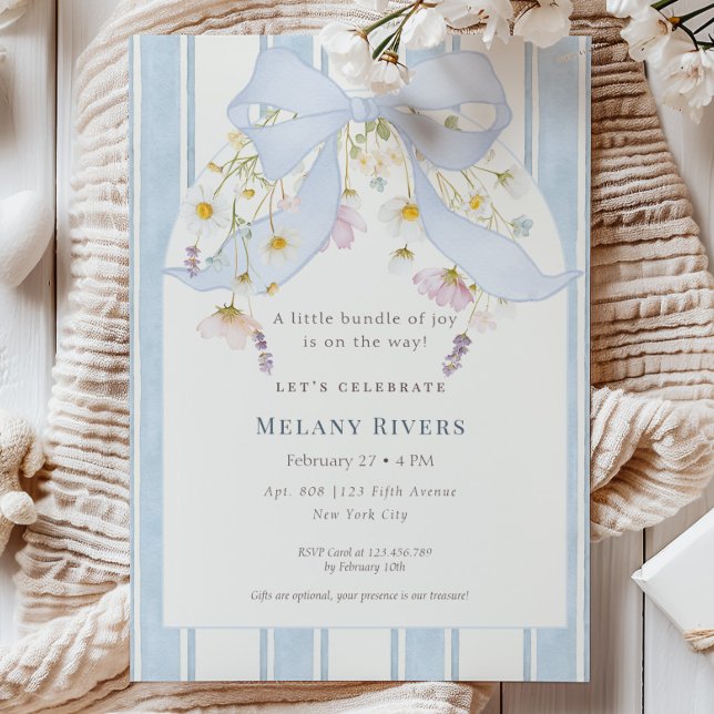 Convite Chá de Bebê Menino com Laço Azul Fofo (Criador carregado)