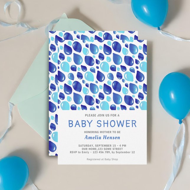 Convite Chá de Bebê Menino com Padrão de Balão Azul (Criador carregado)