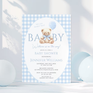Convite Chá de Bebê Menino com Urso Teddy Azul Fofo e Laço