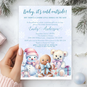 Convite Chá de Bebê Menino de Inverno Baby, Está Frio Lá F