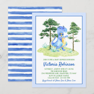 Convite Chá de Bebê Menino Dinossauro Aquarela