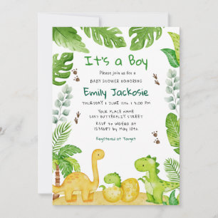 Convite Chá de Bebê Menino Dinossauro Boho Aquarela 