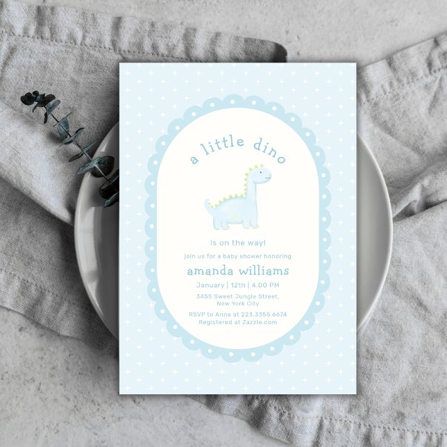 Convite Chá de Bebê Menino Dinossauro Pré-Histórico Azul P (Pastel Blue Prehistoric Dinosaur Boy Baby Shower Invitation)