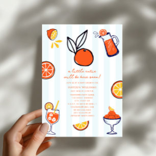 Convite Chá de Bebê Menino Doodle Fruta Laranja Little Cut