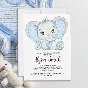 Convite Chá de Bebê Menino Elefante Azul Bebê