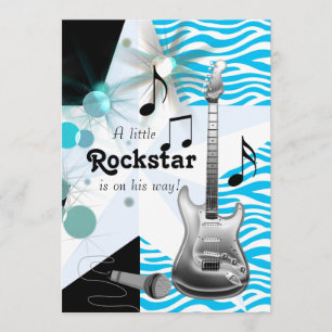 Convite Chá de Bebê Menino Estrela do Rock Zebra Azul Turq