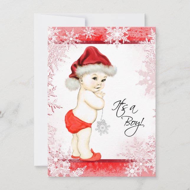 Convite Chá de Bebê Menino Floco de Neve de Natal (Frente)