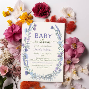 Convite Chá de Bebê Menino Flor Silvestre Azul Bebê em Flo