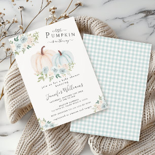 Convite Chá de Bebê Menino Floral Abóbora Azul Pequenina