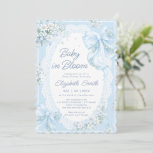 Convite Chá de Bebê Menino Floral Azul Baby in Bloom Bow