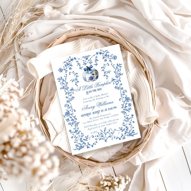 Convite Chá de Bebê Menino Floral Outono Abóbora Azul Desb (Criador carregado)