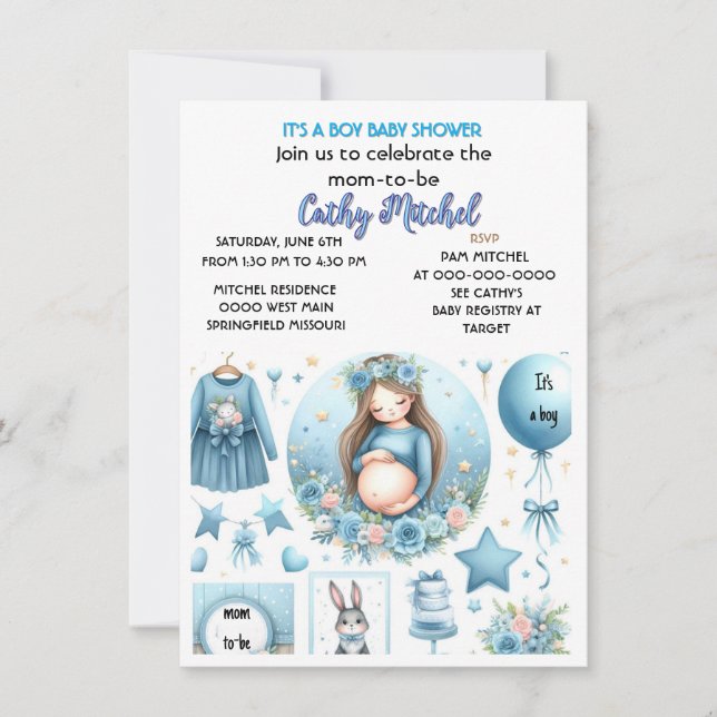 Convite Chá de Bebê Menino Fofinho Festa Azul  (Frente)